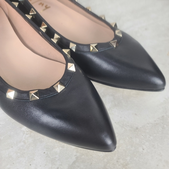 French Sole NY | LIRON Classic Black Leather Gold Studded Ballet Flats Shoes 8.5 - Picture 8 of 14